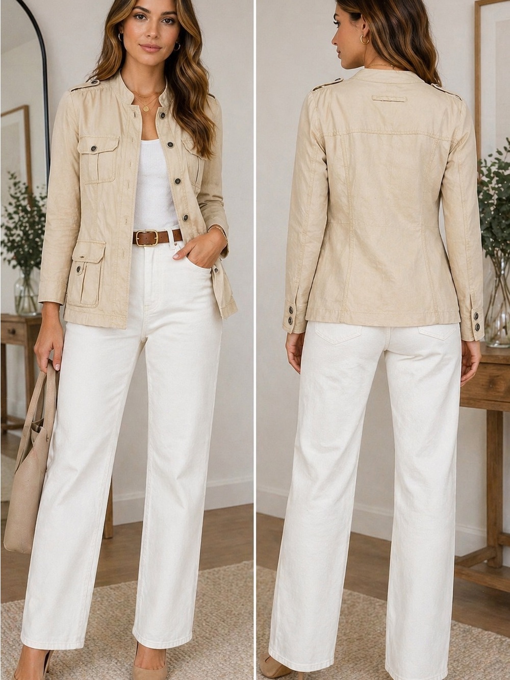 Banana Republic Silk Linen Utility Jacket Beige S NWOT